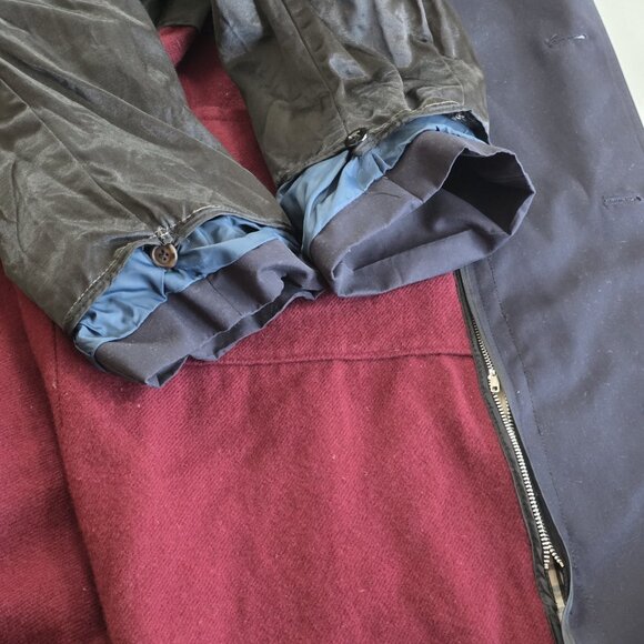 VTG London Fog Long Trench Coat 40R Men Navy Detach Lining Retro Grunge NO BELT - Picture 10 of 16